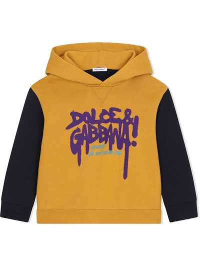 Shop Dolce & Gabbana Graffiti Logo-print Hoodie In Yellow