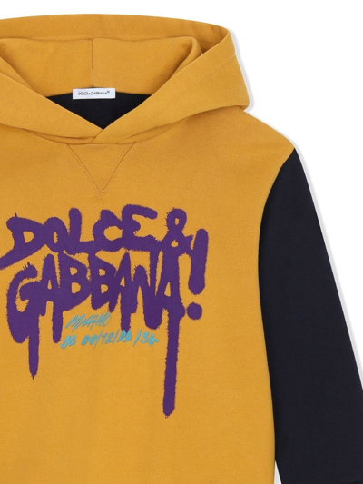 Shop Dolce & Gabbana Graffiti Logo-print Hoodie In Yellow