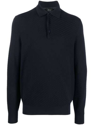 Shop Brioni Knit Long-sleeve Polo Shirt In Blau