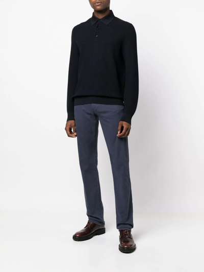 Shop Brioni Knit Long-sleeve Polo Shirt In Blau
