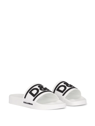Shop Dolce & Gabbana Logo-print Rubber Slides In White