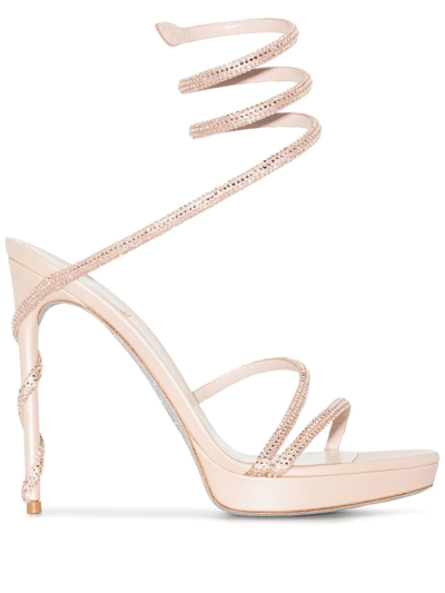 Shop René Caovilla Crystal-embellished 120mm Stiletto Sandals In Nude