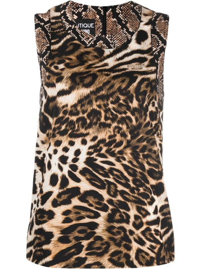 Shop Boutique Moschino Animal-print Sleeveless Vest Top In Neutrals
