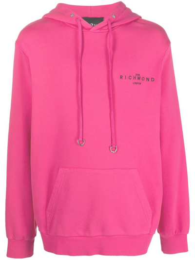 Shop John Richmond Embroidered Logo Cotton Hoodie In Pink