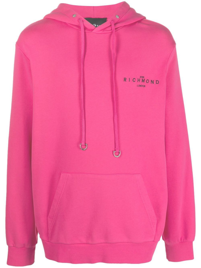 John Richmond Embroidered Logo Cotton Hoodie In Pink ModeSens