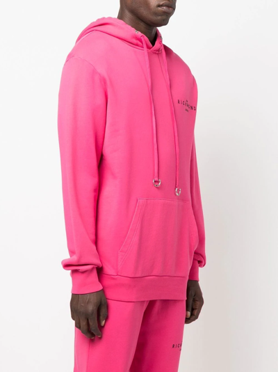 Shop John Richmond Embroidered Logo Cotton Hoodie In Pink