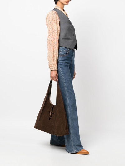 Shop Tod's Timeless Hobo Tote In Braun