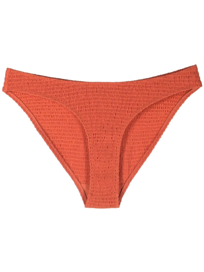 Shop Totême Smocked-finish Bikini Bottoms In Orange