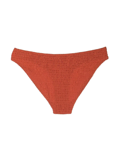 Shop Totême Smocked-finish Bikini Bottoms In Orange