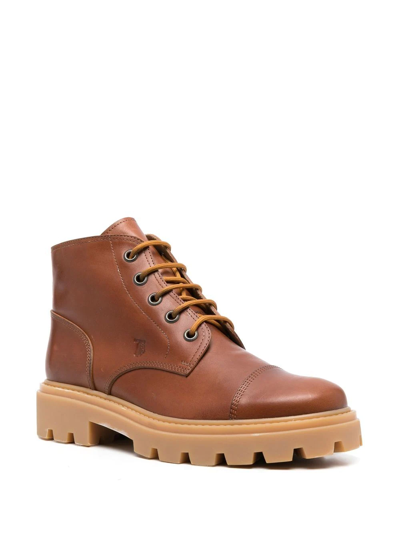 Tod's Lace-up Leather Ankle Boots In Braun