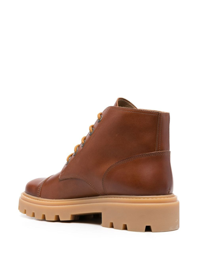 Tod's Lace-up Leather Ankle Boots In Braun