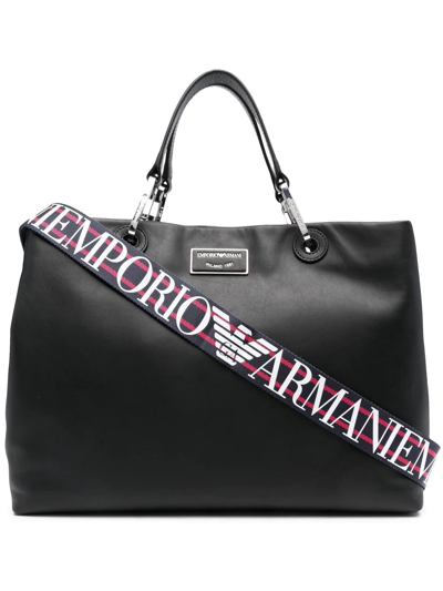 Shop Emporio Armani Logo-plaque Leather Tote Bag In Black