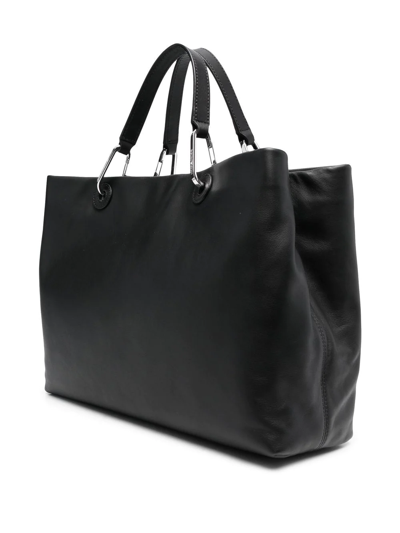 Shop Emporio Armani Logo-plaque Leather Tote Bag In Black