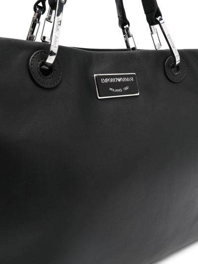 Shop Emporio Armani Logo-plaque Leather Tote Bag In Black