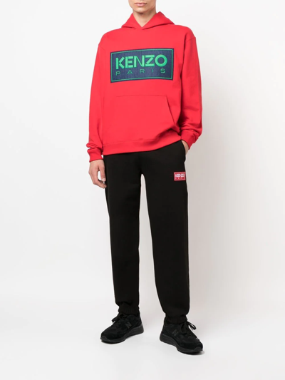 Shop Kenzo Logo-print Cotton Hoodie In Rot