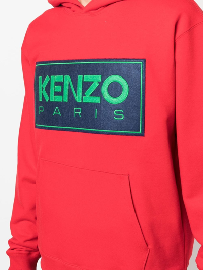 Shop Kenzo Logo-print Cotton Hoodie In Rot