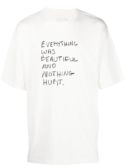 Shop Oamc Slogan-print Cotton T-shirt In Weiss