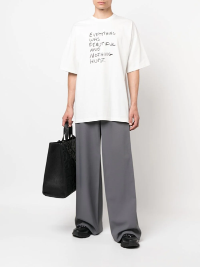 Oamc Slogan-print Cotton T-shirt In Weiss