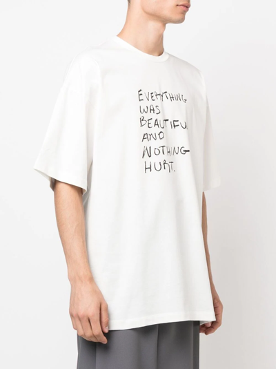 Oamc Slogan-print Cotton T-shirt In Weiss