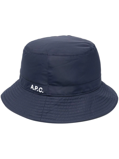 Shop Apc Logo-print Padded Bucket Hat In Blau