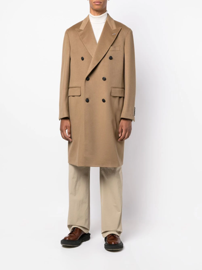Tagliatore Peak-lapels Double-breasted Coat In Braun