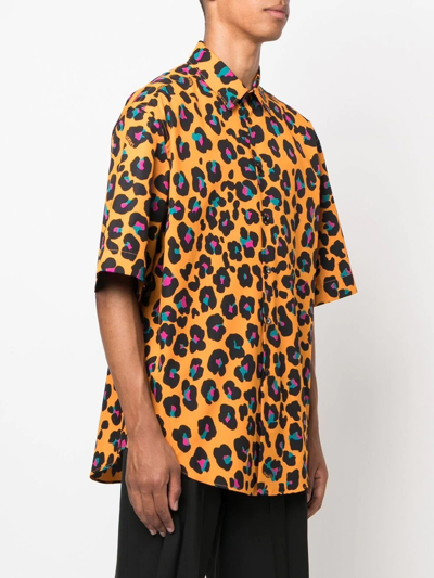 Shop Versace Leopard-print Short-sleeve Shirt In Orange