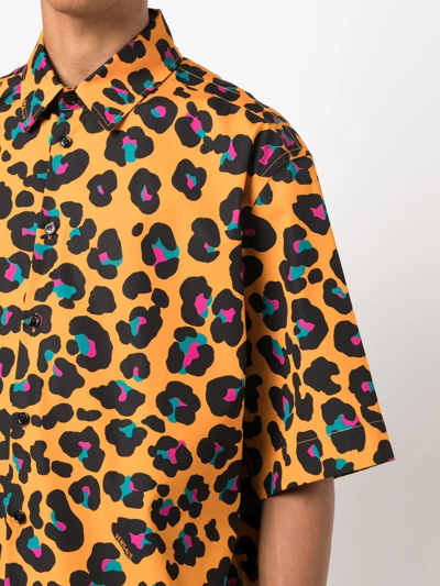 Shop Versace Leopard-print Short-sleeve Shirt In Orange