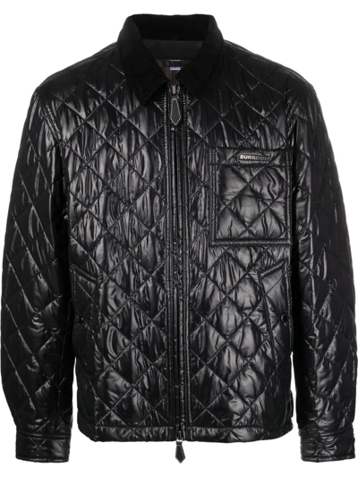 Shop Burberry Diamond-quilted Bomber Jacket In Black
