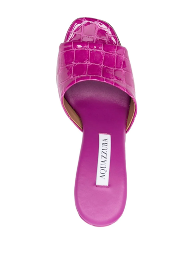 Shop Aquazzura 105mm Crocodile-embossed Leather Mules In Purple