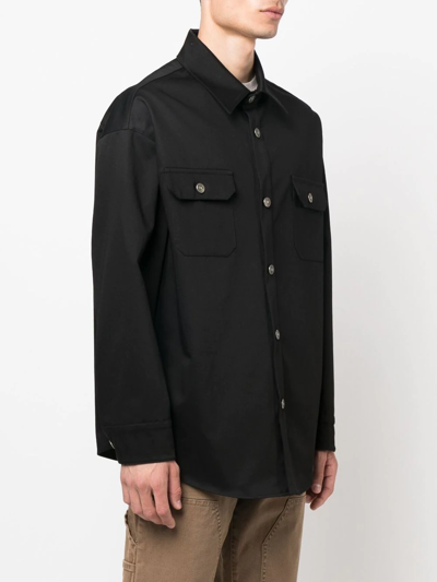 Shop 424 Button-down Fitted Shirt Jacker In Black