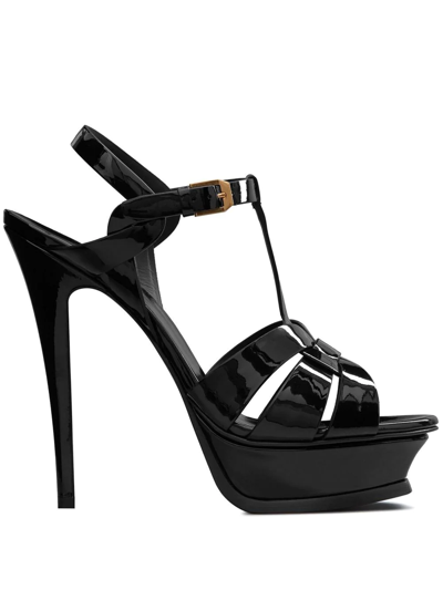 Shop Saint Laurent Leather Platform Sandals In Black