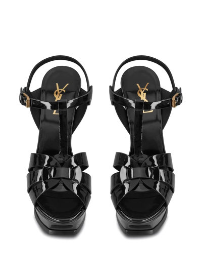 Shop Saint Laurent Leather Platform Sandals In Black