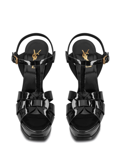 Saint Laurent Tribute Black Sandals With Platform In Patent Leather Woman In Black