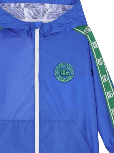 Shop Dolce & Gabbana Logo-tape Hooded Rain Jacket In Blue