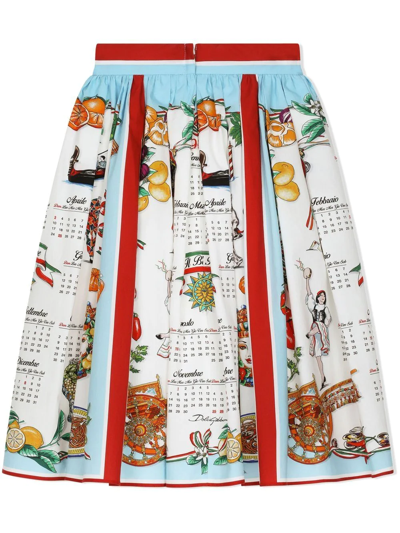 Shop Dolce & Gabbana Long Calendar Print Skirt In White