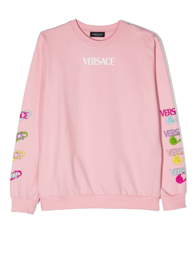 Shop Versace Safety Pin Logo-print Sweatshirt In Pink