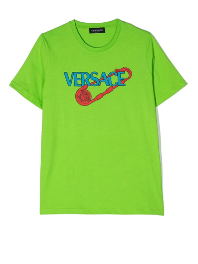 Shop Versace Logo-print Cotton T-shirt In Green