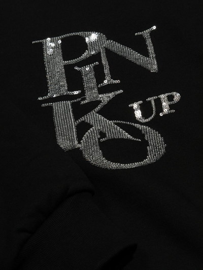 Shop Pinko Teen Sequin-logo Cotton Sweatshirt In Black