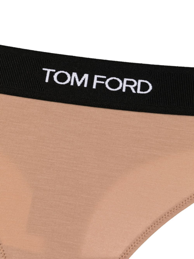 Shop Tom Ford Logo-waistband Detail Thong In Neutrals