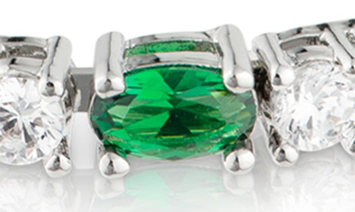 Shop Cz By Kenneth Jay Lane Two-tone Cz Stretch Bracelet In Emerald/ Silver