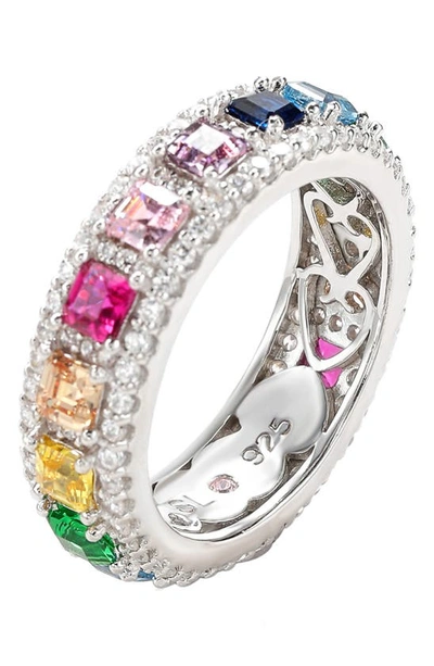 Suzy Levian Sterling Silver Rainbow Cubic Zirconia Modern Eternity Band In Rainbow