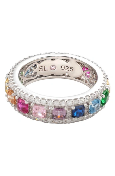 Suzy Levian Sterling Silver Rainbow Cubic Zirconia Modern Eternity Band In Rainbow