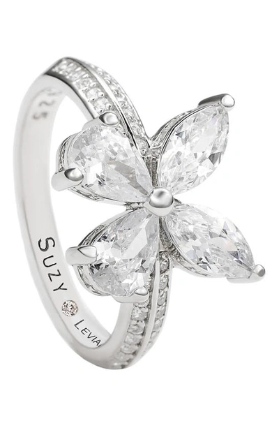 Suzy Levian Sterling Silver & Cz White Butterfly Ring In White