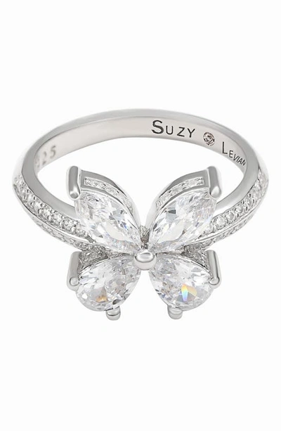 Suzy Levian Sterling Silver & Cz White Butterfly Ring In White