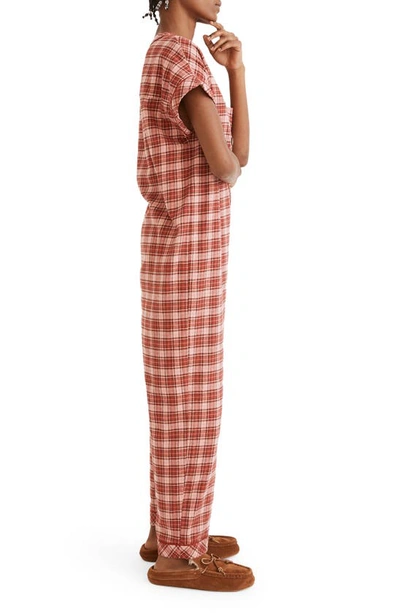 Shop Madewell Nordway Plaid Flannel Bedtime Jumpsuit Pajamas In Dark Cinnabar