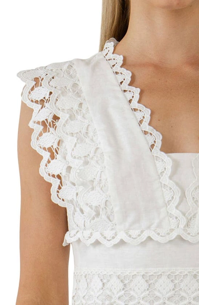 Shop Endless Rose Plunge Neck Tiered Lace Linen & Cotton Dress In White
