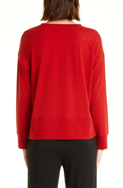 Shop Eileen Fisher Crewneck High-low Sweatshirt In Cinnabar