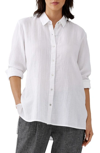 Shop Eileen Fisher Easy Classic Organic Cotton Button-up Shirt In White