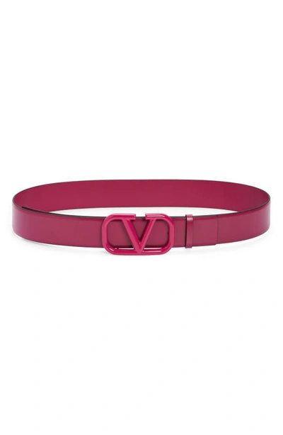 Shop Valentino Vlogo Leather Belt In Rose Violet