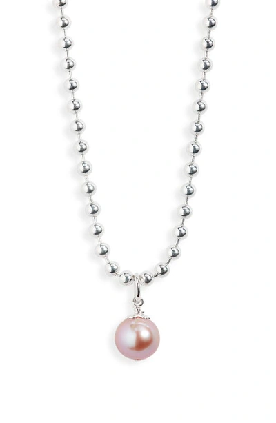 Shop Polite Worldwide Ball Freshwater Pearl Pendant Necklace In Silver